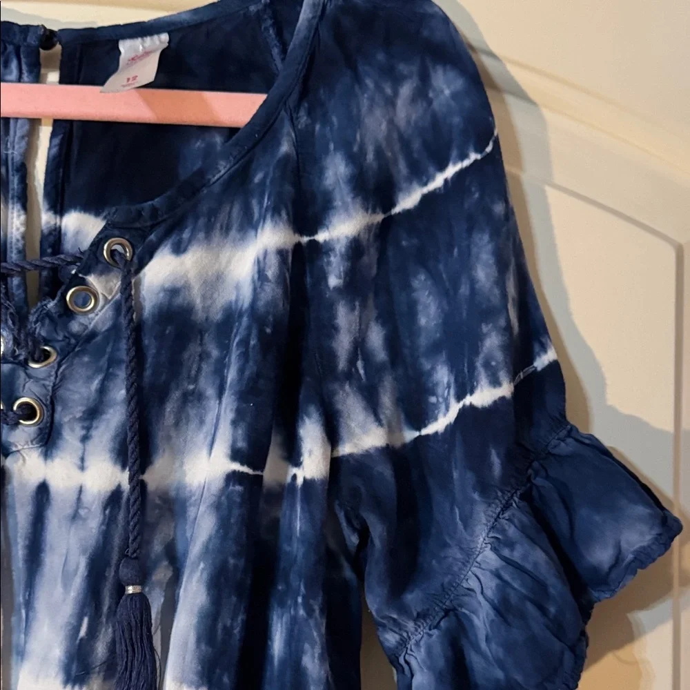 Justice Kids Girls Navy Blue Tie-Dye Lace-Up Tunic Romper Jumpsuit 12
